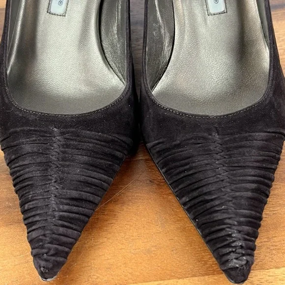 Womens Manolo Blahnik Vintage Brown Suede Pointed Kitten Heels Pumps Size 36.5